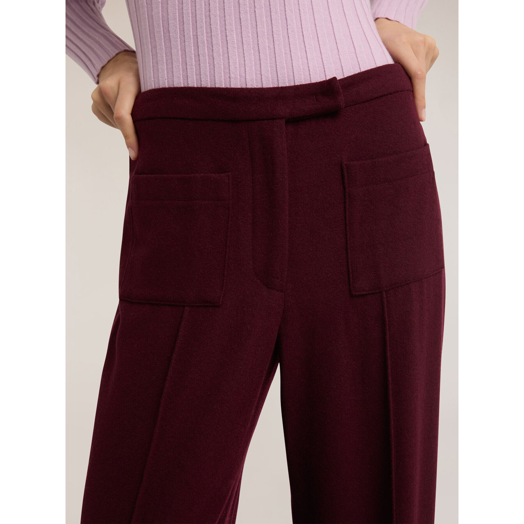 Motivi - Pantaloni cropped in panno misto lana - Bordeaux