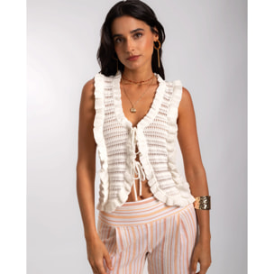 Chaleco de mujer de algodón bordado con cierre de lazadas