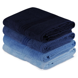 Juego de toallas de baño (4 piezas) azul oscuro, azul y azul claro