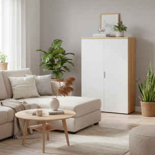 Armadio Armadietto Multiuso Con 2 Ante E Ripiani Regolabili Mobile Salvaspazio in Melaminico Mobile Casa 80 x 119 x 33 Cm Bianco Opaco E Rovere