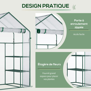 Serre de jardin 6 étagères - dim. 142L x 73l x 195H cm - porte - acier thermolaqué PVC haute densité anti-UV - transparent vert