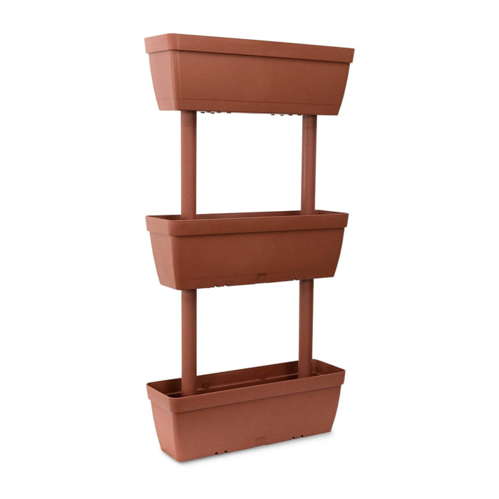 Set di 3 vasi Aldunga, Composizione per orto casalingo, Set porta fiori per interno o esterno, 100% Made in Italy, 49x16h100 cm, Marrone