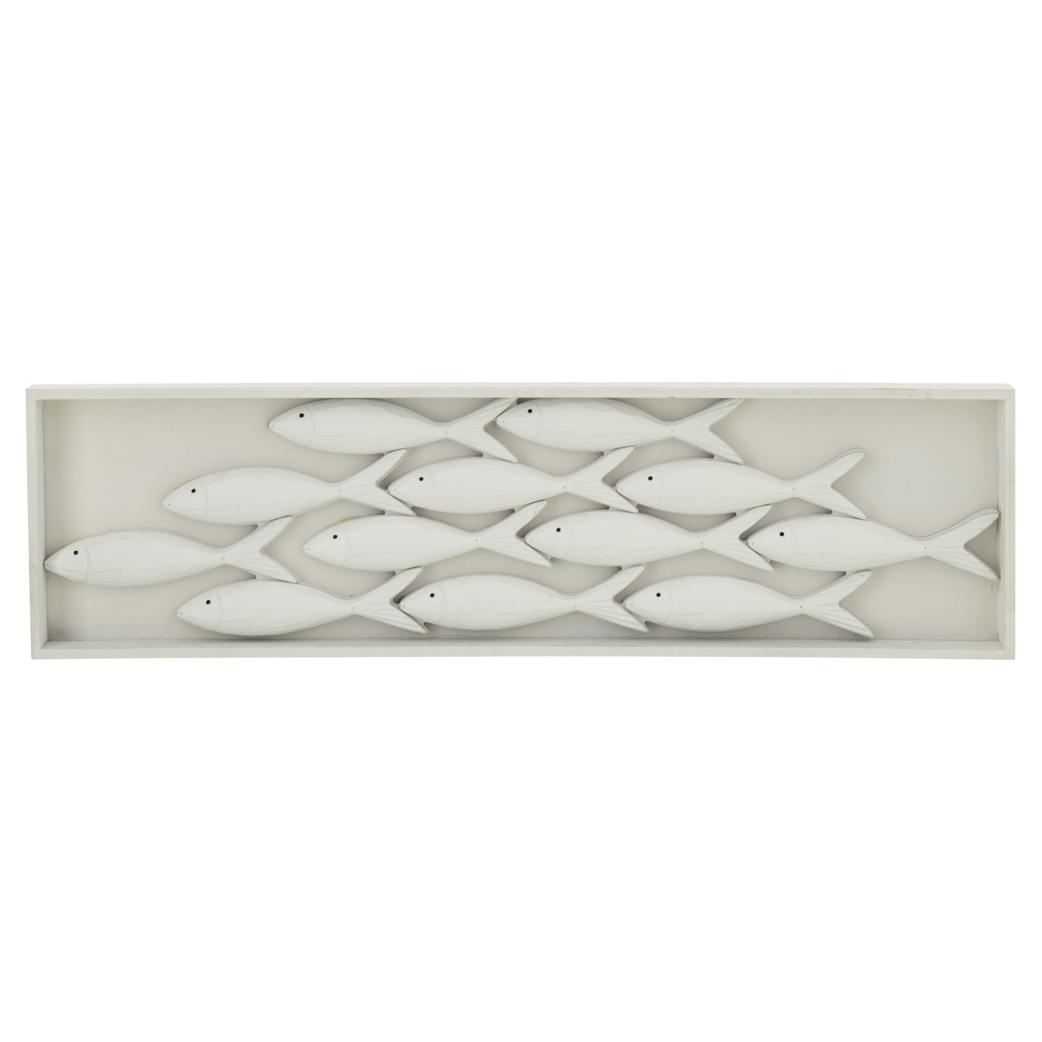 J-Line Objet Mural Poisson - bois - blanc