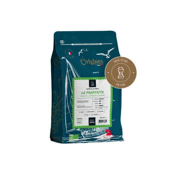 Café Bio à la voile - la Praderita - Moulu Filtre 250g