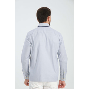 Camicia Uomo 1 Bottone Button Down Oxford Riga Stretta Blu\Bianco