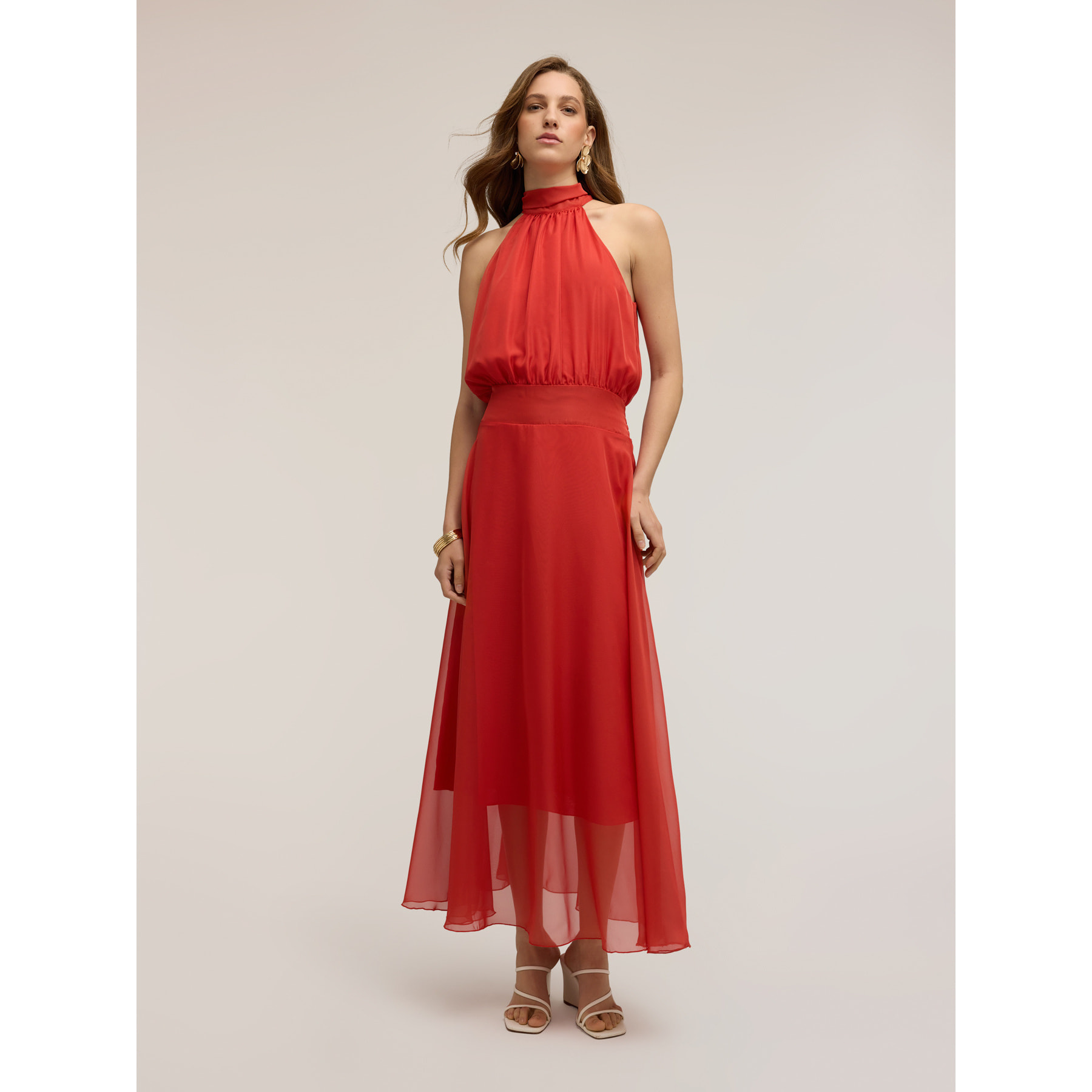 Motivi - Vestito lungo in voile con scollo halter - Rosso
