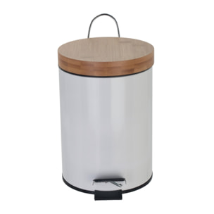 MSV Poubelle à  pédale Acier & Bambou AZA 3L Blanc