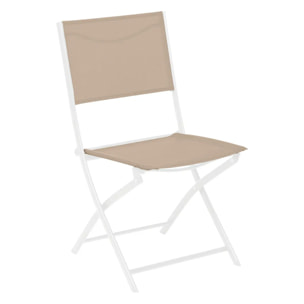 Lot de 4 chaises de jardin pliantes "Modula" lin & blanc en acier traité époxy
