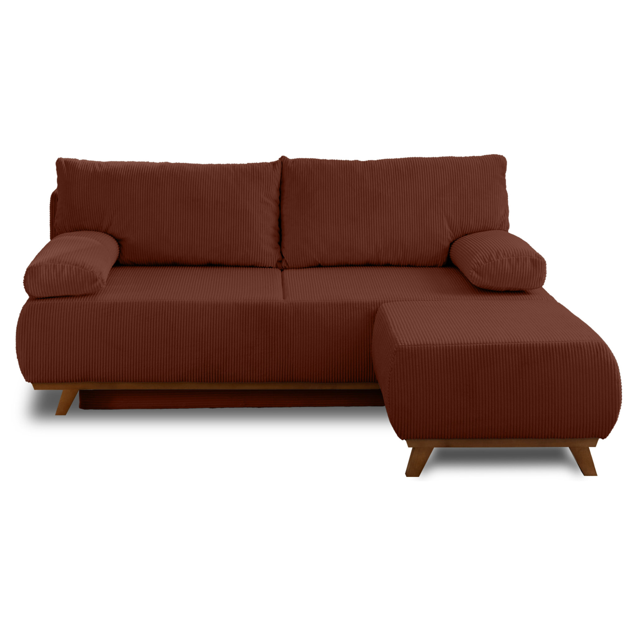 Cristal - canapé 3 places - convertible avec coffre et pouf - en velours côtelé - Terracotta