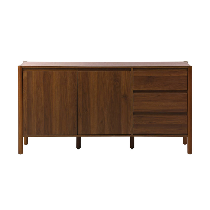 Buffet décor bois 2 portes 3 tiroirs 150cm noyer - 150 x 42 x 78.5 cm - Harmony