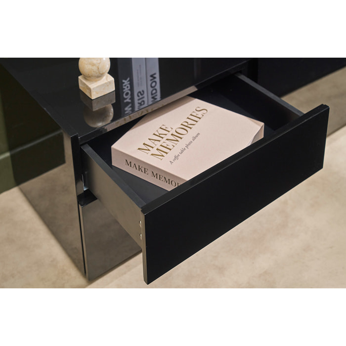 Meuble TV design noir laqué brillant avec rangements L200 cm ISAURE