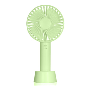 Mini ventilatore portatile con batteria e supporto da scrivania.