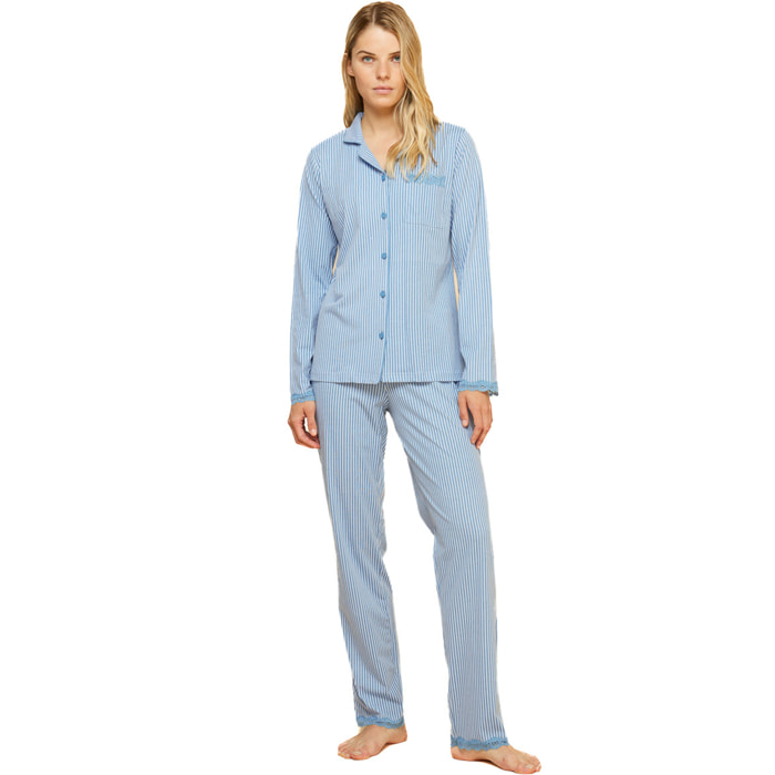 Pigiama donna lungo cotone azzurra Noidinotte