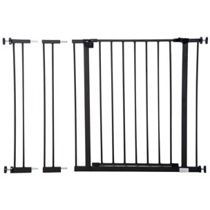 Barrière de sécurité longueur réglable dim. 76-107l x 76H cm sans perçage métal plastique noir