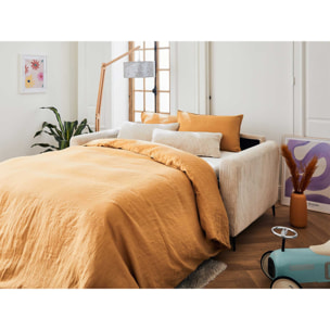Owen - canapé lit 3 places convertible express couchage quotidien 140 cm matelas 12 cm en velours côtelé - Beige