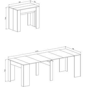 Tavolo da pranzo moderno, Consolle allungabile fino a 10 posti, Misure 90 x 51 x 77 cm (fino a 237 con allunghe), Colore Marrone - Quercia