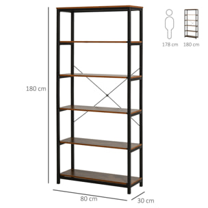 Estantería de 6 Niveles Industrial 80x30x180cm Marrón Rústico
