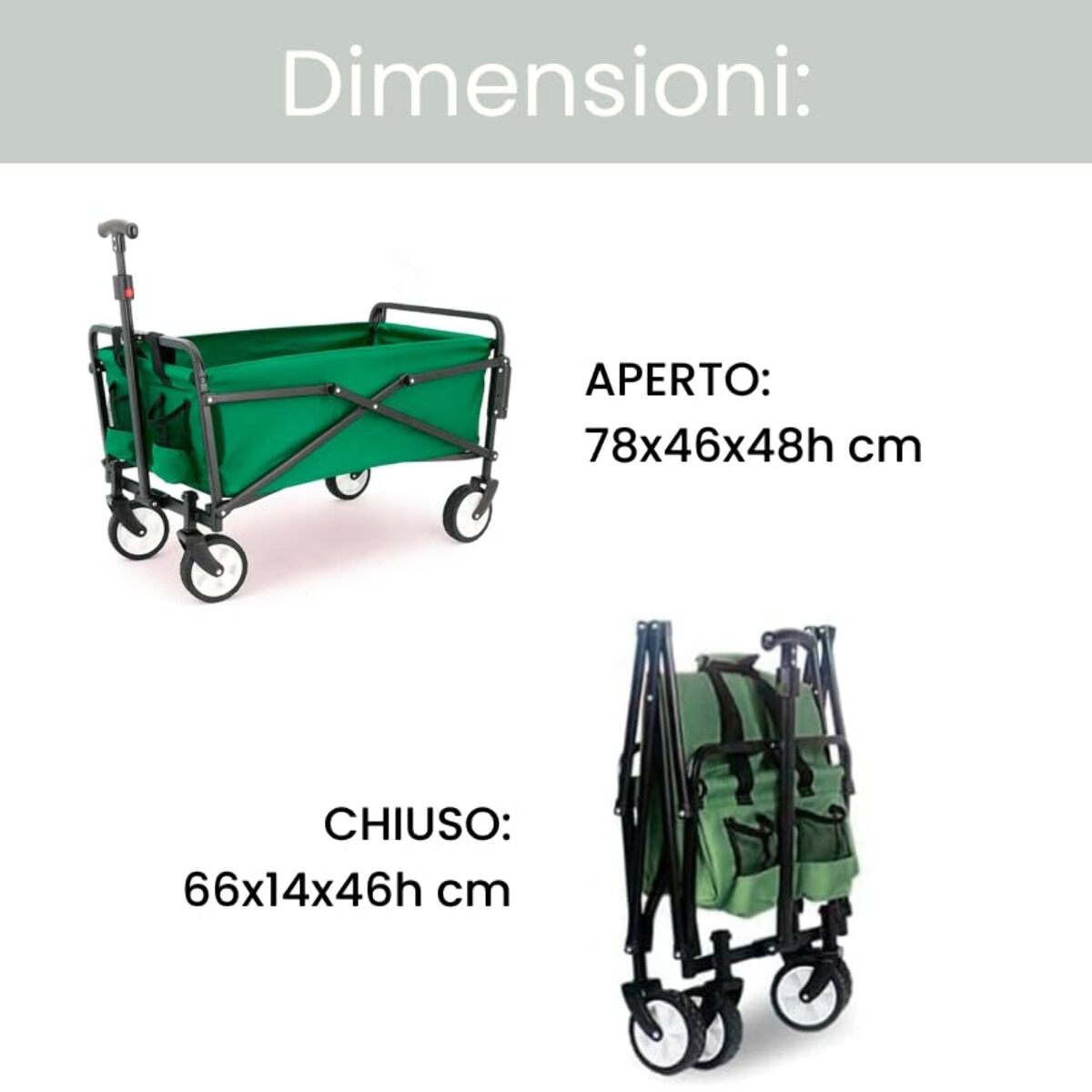 INTRECCI Carrellino Pieghevole da Spiaggia, Resistente a Raggi UV e Ruggine, Impermeabile, Peso max 60kg, con Manico Estensibile, Perfetto per Spiaggia, Pic-Nic e Campeggio, Mod. Lentini