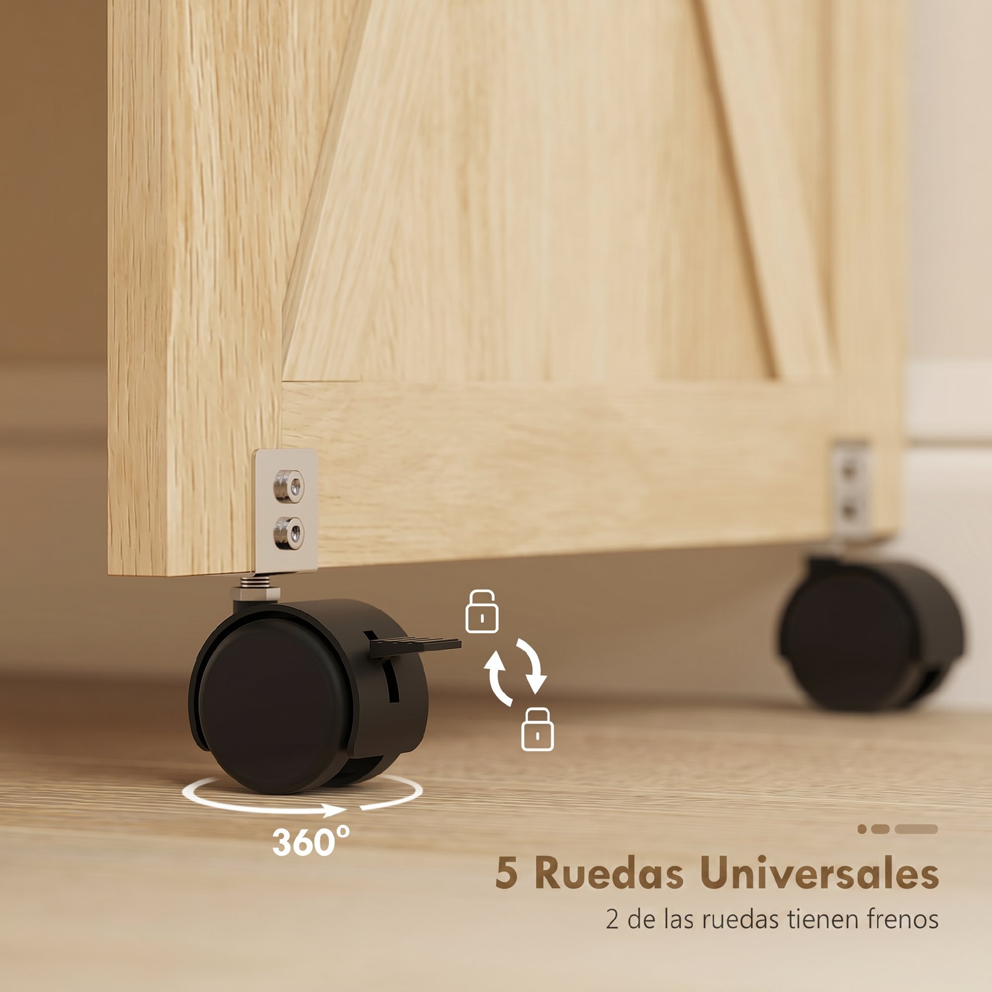 Mesa de Costura Plegable, Mesa Máquina de Coser con Puerta Magnética, 2 Compartimentos, Estante, 18 Soportes para Hilos, 5 Ruedas, Ahorro de Espacio, Natural