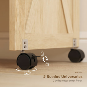 Mesa de Costura Plegable, Mesa Máquina de Coser con Puerta Magnética, 2 Compartimentos, Estante, 18 Soportes para Hilos, 5 Ruedas, Ahorro de Espacio, Natural