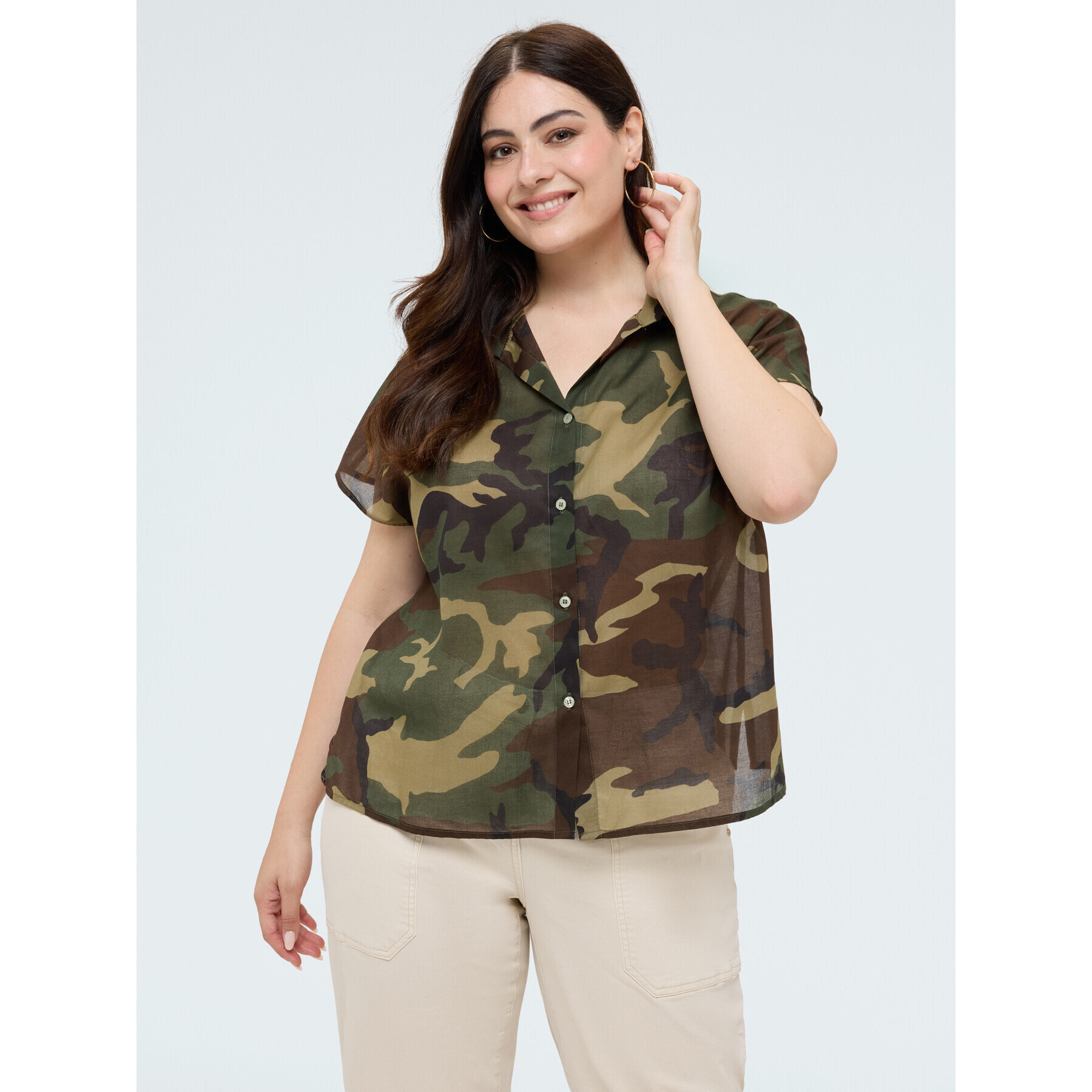 Fiorella Rubino - Camicia camouflage in cotone - Verde militare