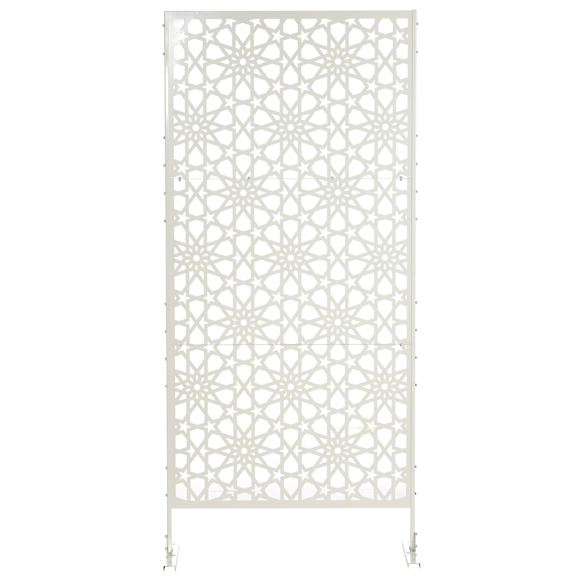 Panneau décoratif extérieur métal - brise vue motif étoiles - visserie incluse - dim. 92L x 45l x 198H cm - acier thermolaqué blanc
