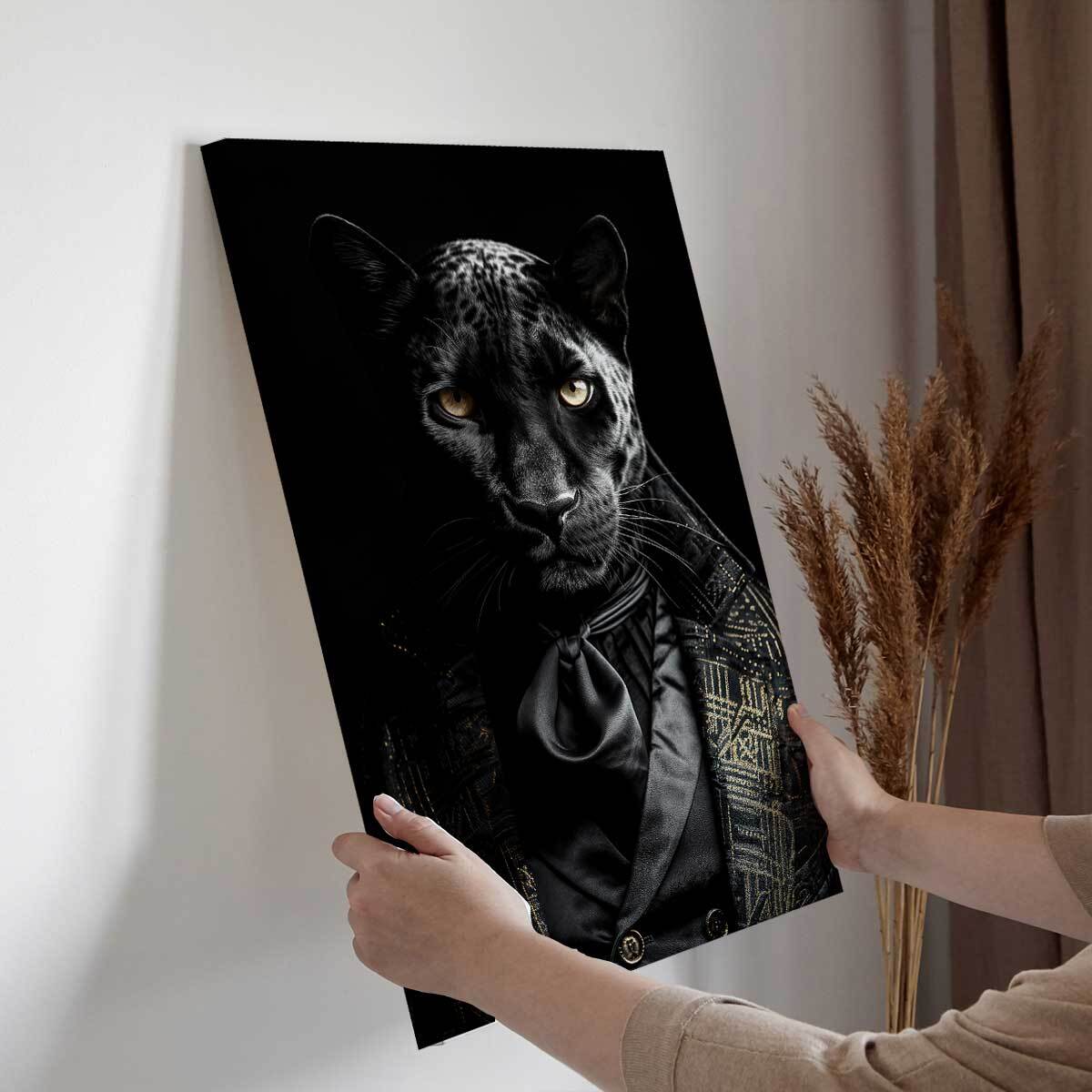 Tableau animaux habillés Panthère noire wild suits Toile imprimée