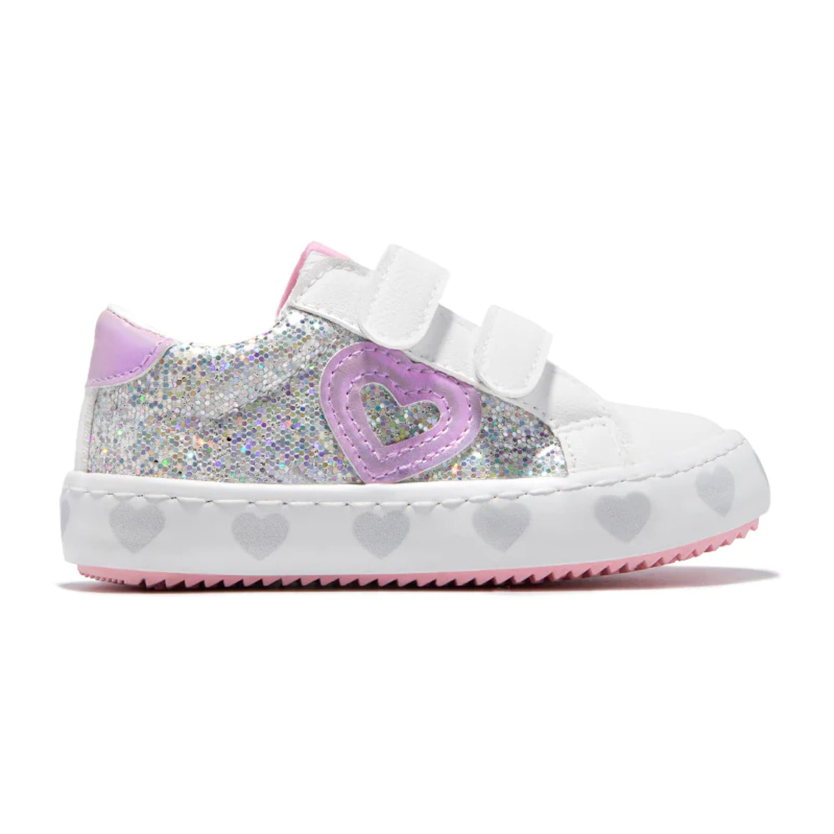 Sneakers bianche con cuori e stelle glitterate
