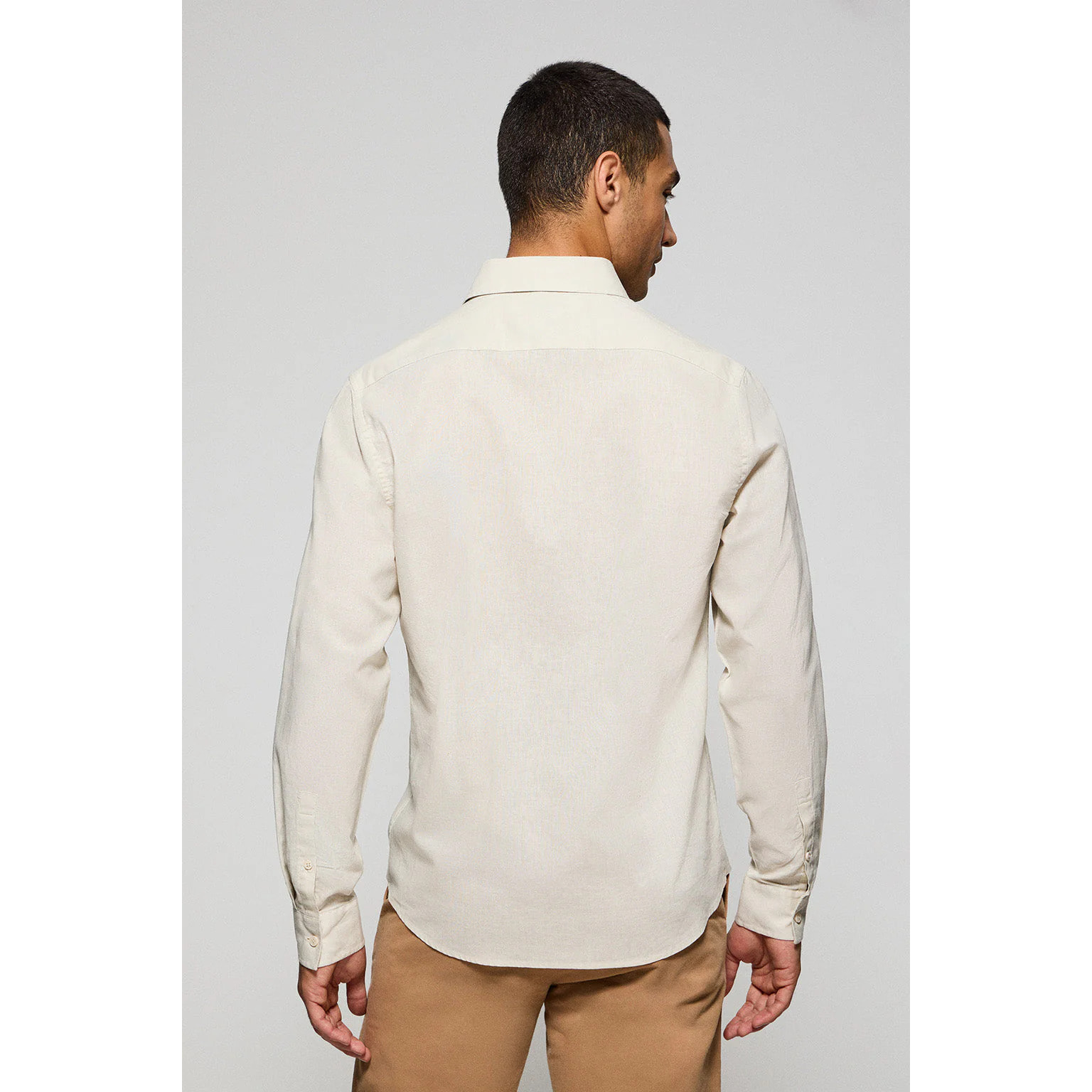 Camisa beige regular de lino y algodón con bordado Rigby Go