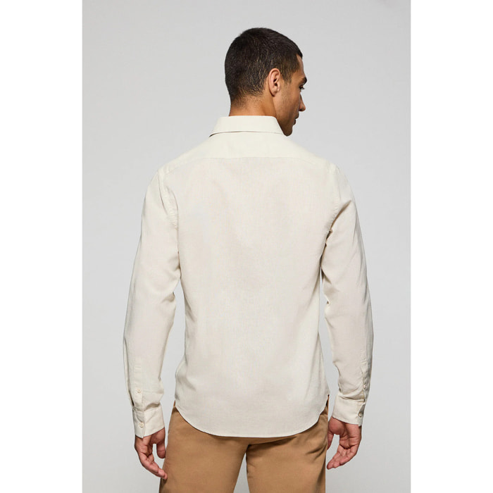 Camisa beige regular de lino y algodón con bordado Rigby Go