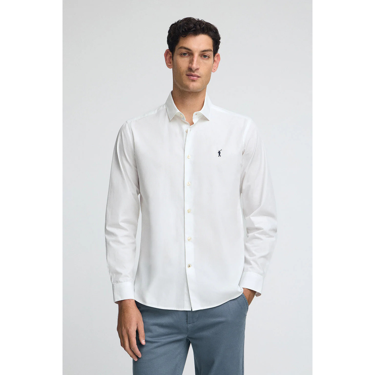 Camicia bianca in popeline slim fit con logo Rigby Go