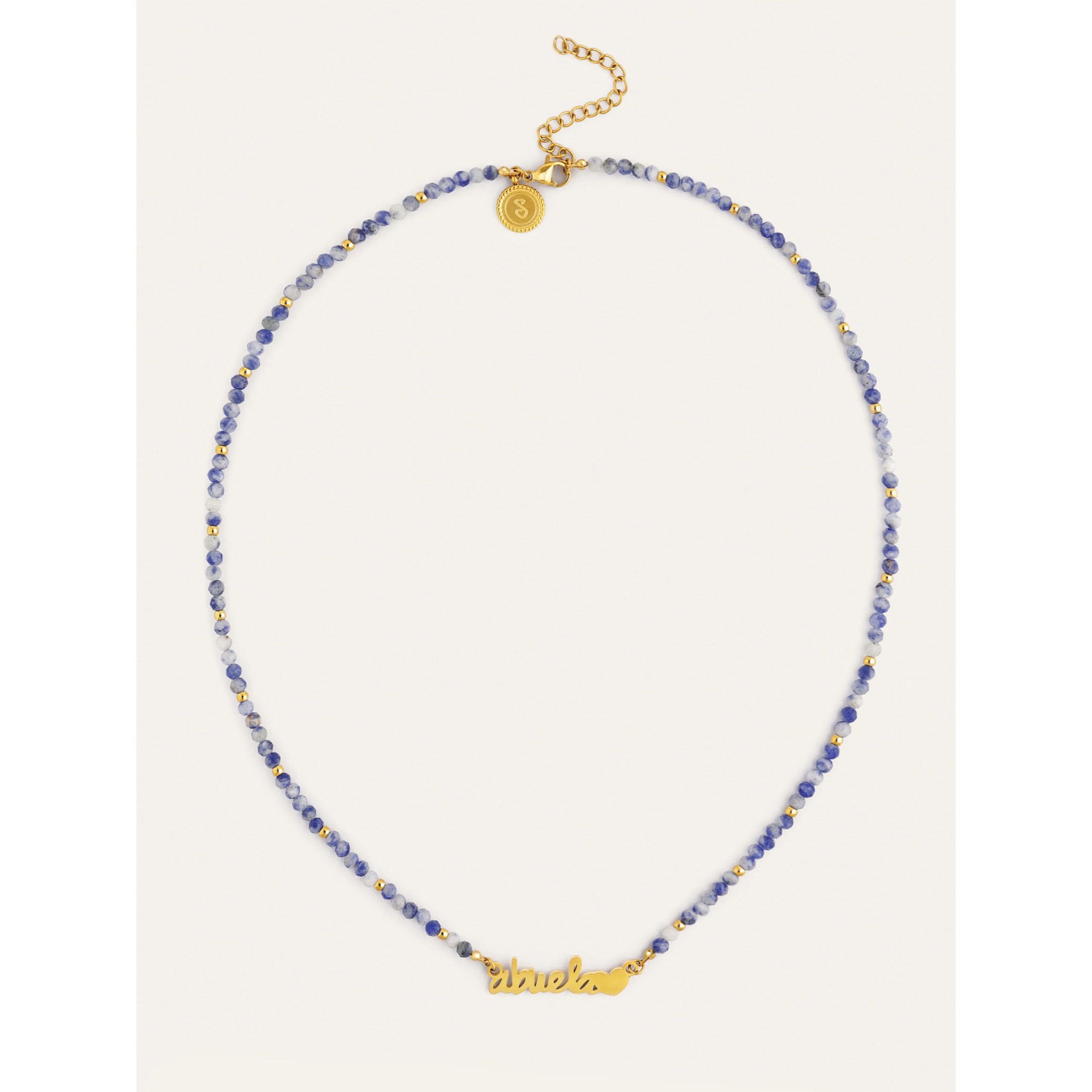 Collar Abuela Heart Cianita Acero Baño Oro