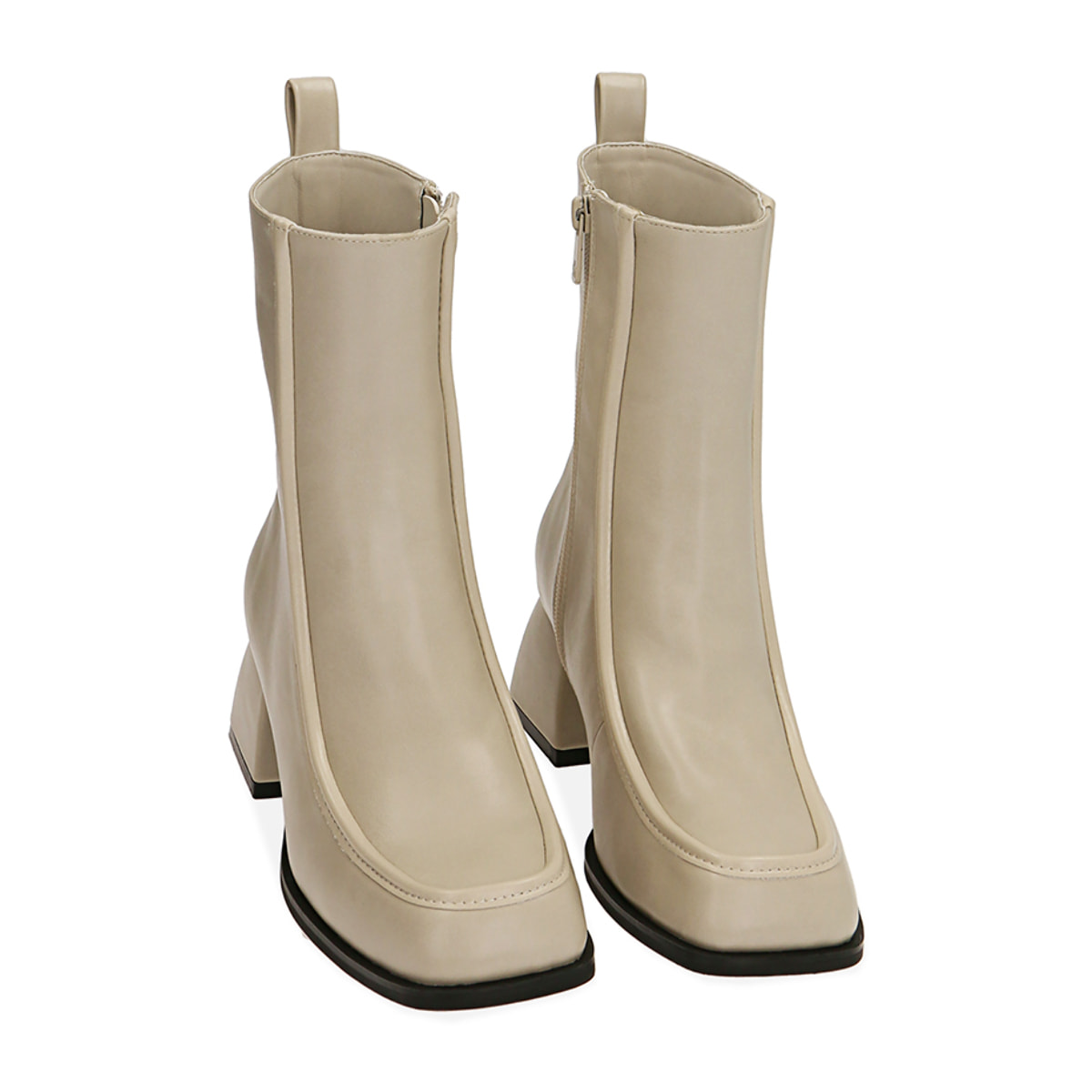 Ankle boots panna punta quadra, tacco 6 cm