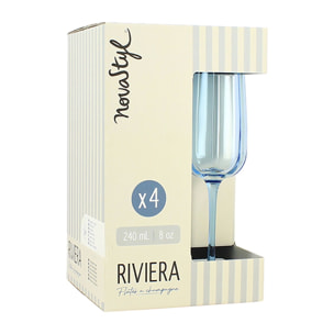 Lot de 4 flûtes en verre 24cl bleues RIVIERA