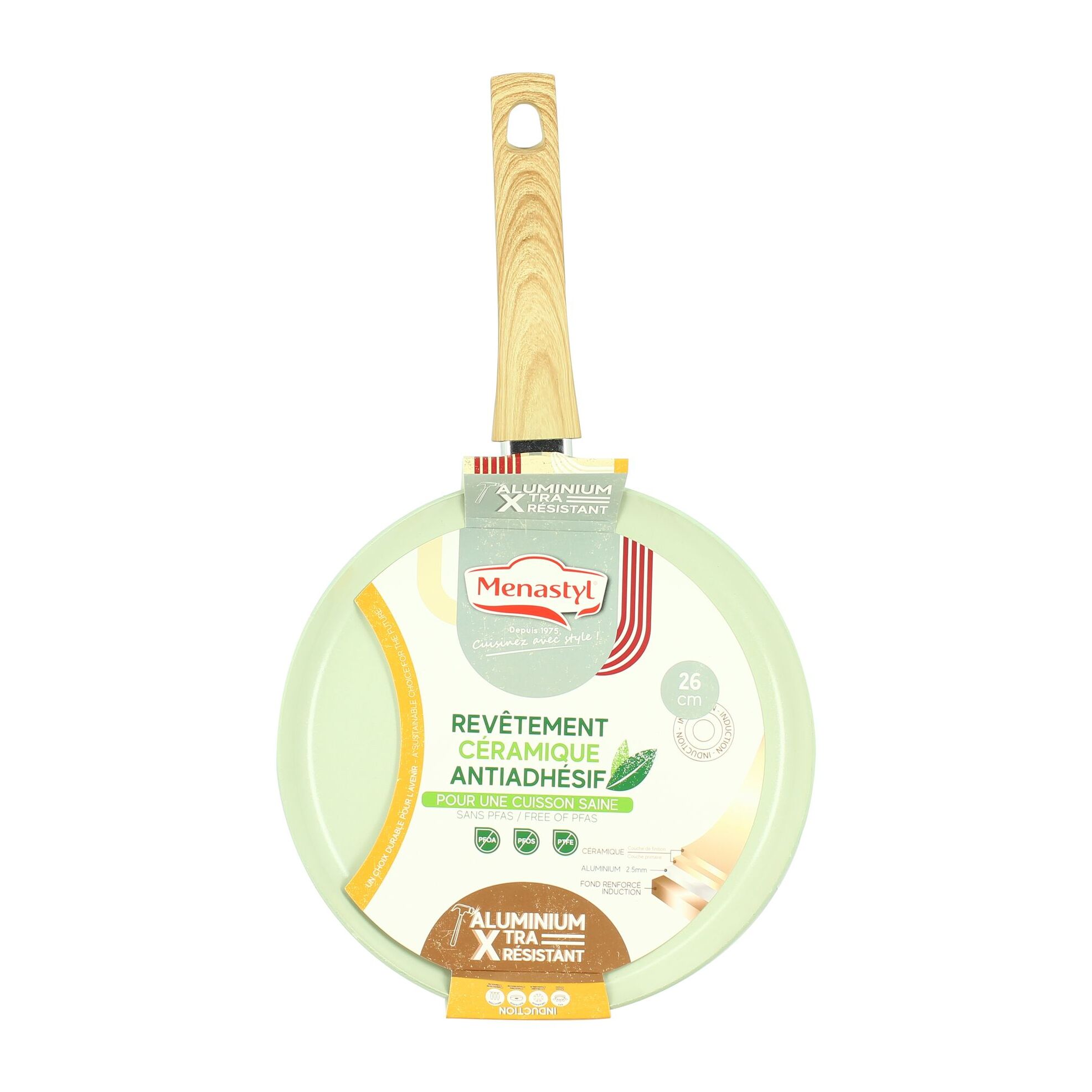 Crêpière 26cm avec revêtement céramique céladon - tous feux COLORAMA