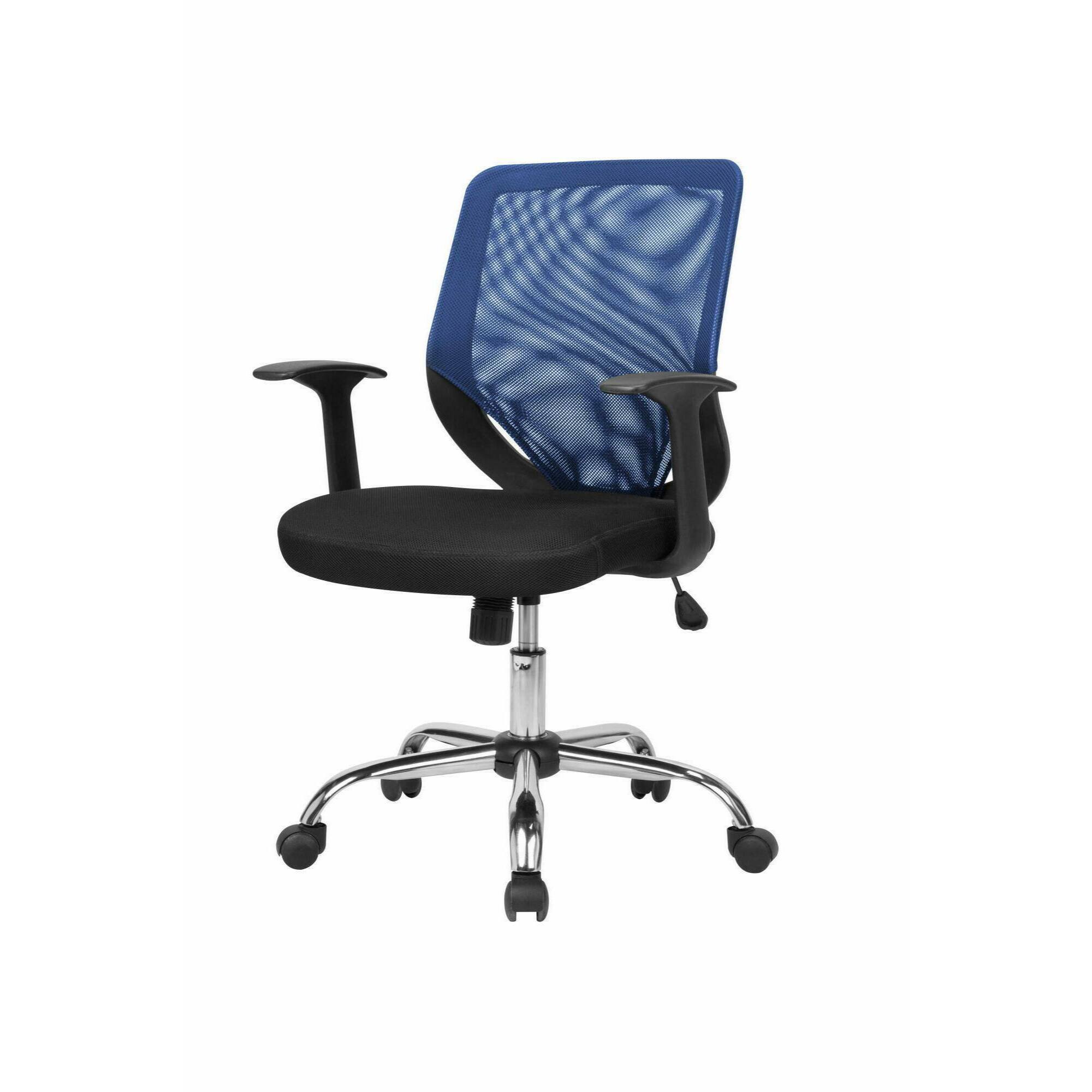 Sedia da ufficio Albany, Poltrona direzionale a rete con braccioli, Seduta ergonomica da ufficio, 60x54h90/98 cm, Nero e Blu