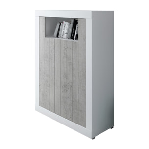 Credenza Alta con 2 Ante Vano A Giorno Madia Soggiorno Cucina Mobile Moderno Multi Spazio e Ripiani Credenza 110x144x42 Cm Bianco e Grigio Cemento