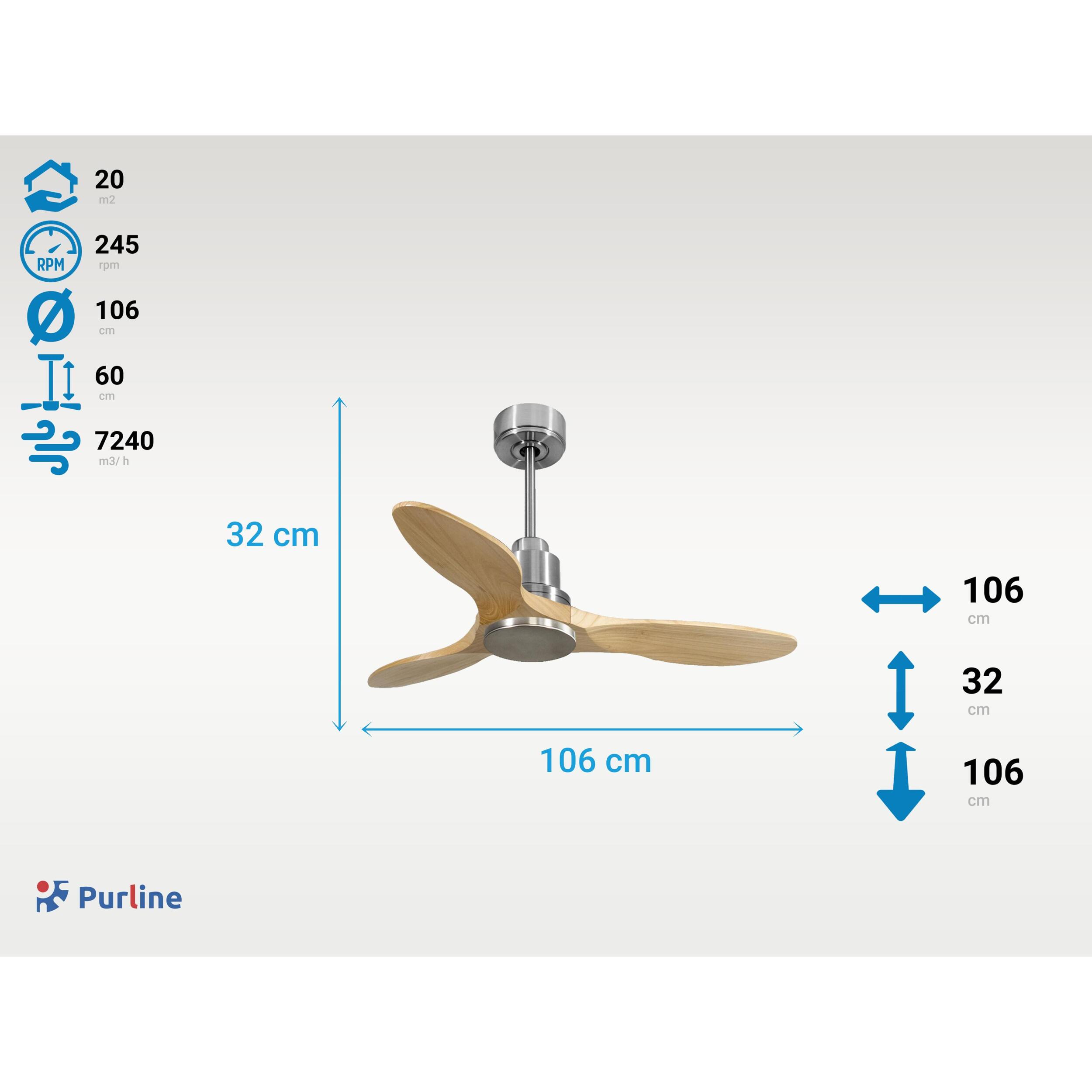 Ventilateur de plafond Réversible  Thermostat Wifi Moteur à courant continu Toits en pente Télécommande Hypersilence Mémoire