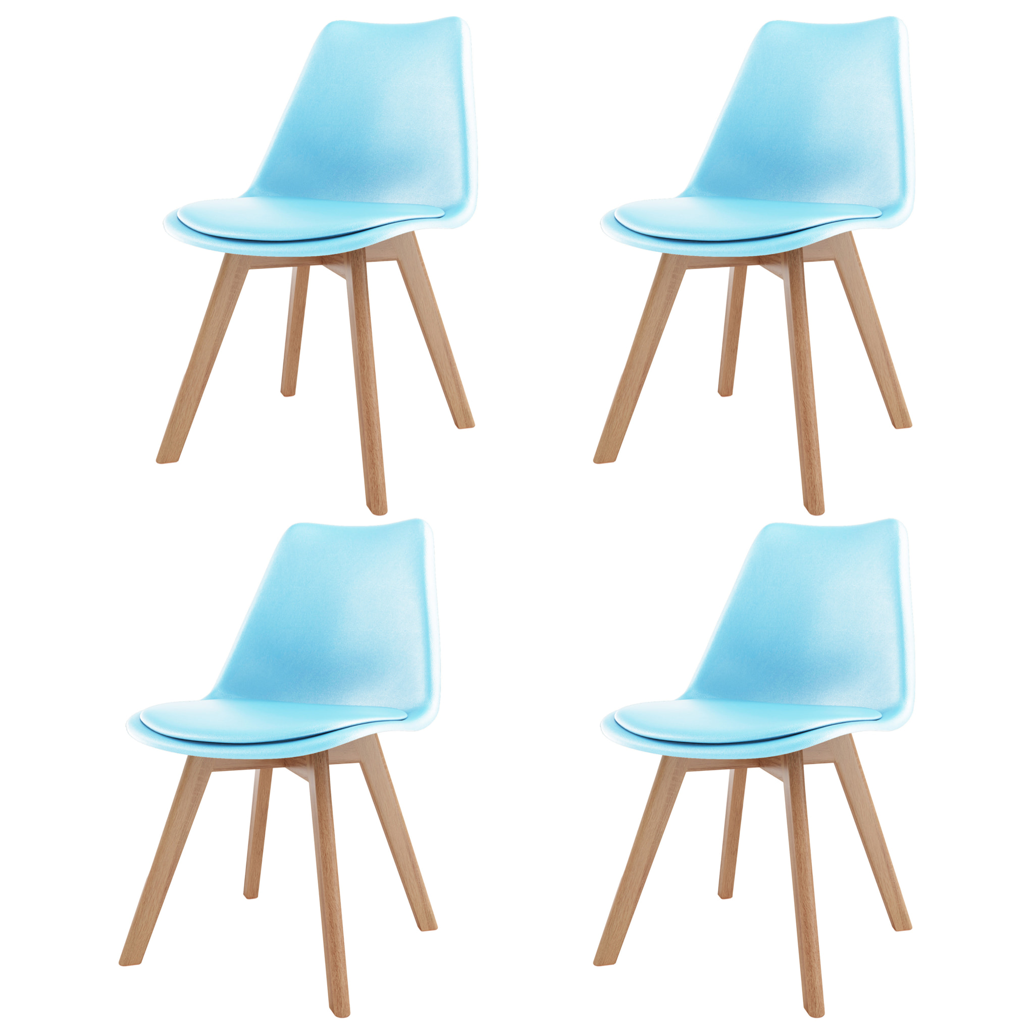 Set Di 4 Sedie Per Sala Da Pranzo Ufficio Con Gambe In Faggio Legno Massello Massiccio Stile Nordico Scandinavo Seduta Imbottita Soggiorno Sala Blu