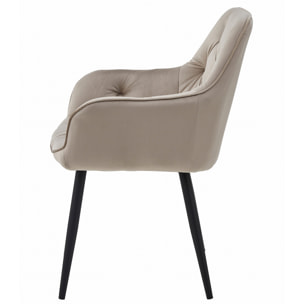 Sedia Jork Velvet con braccioli in velluto beige e gambe nere
