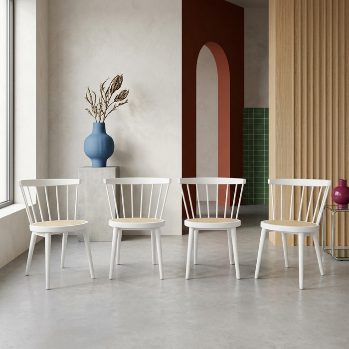 Chaise bohème bois d'hévéa et cannage (lot de 4) NORA