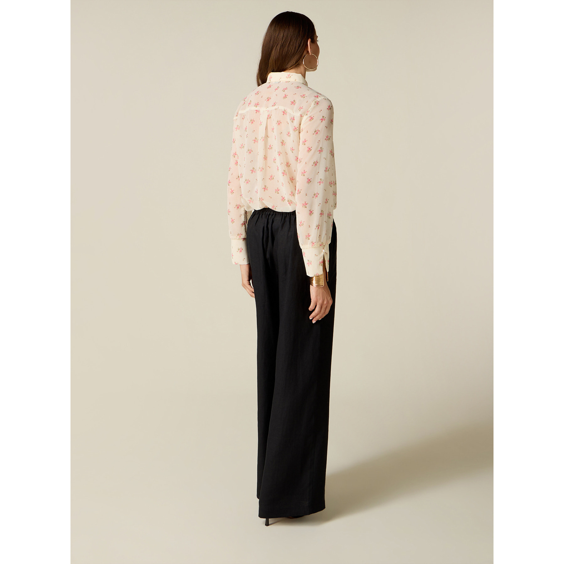 Oltre - Pantaloni palazzo in lino - Nero