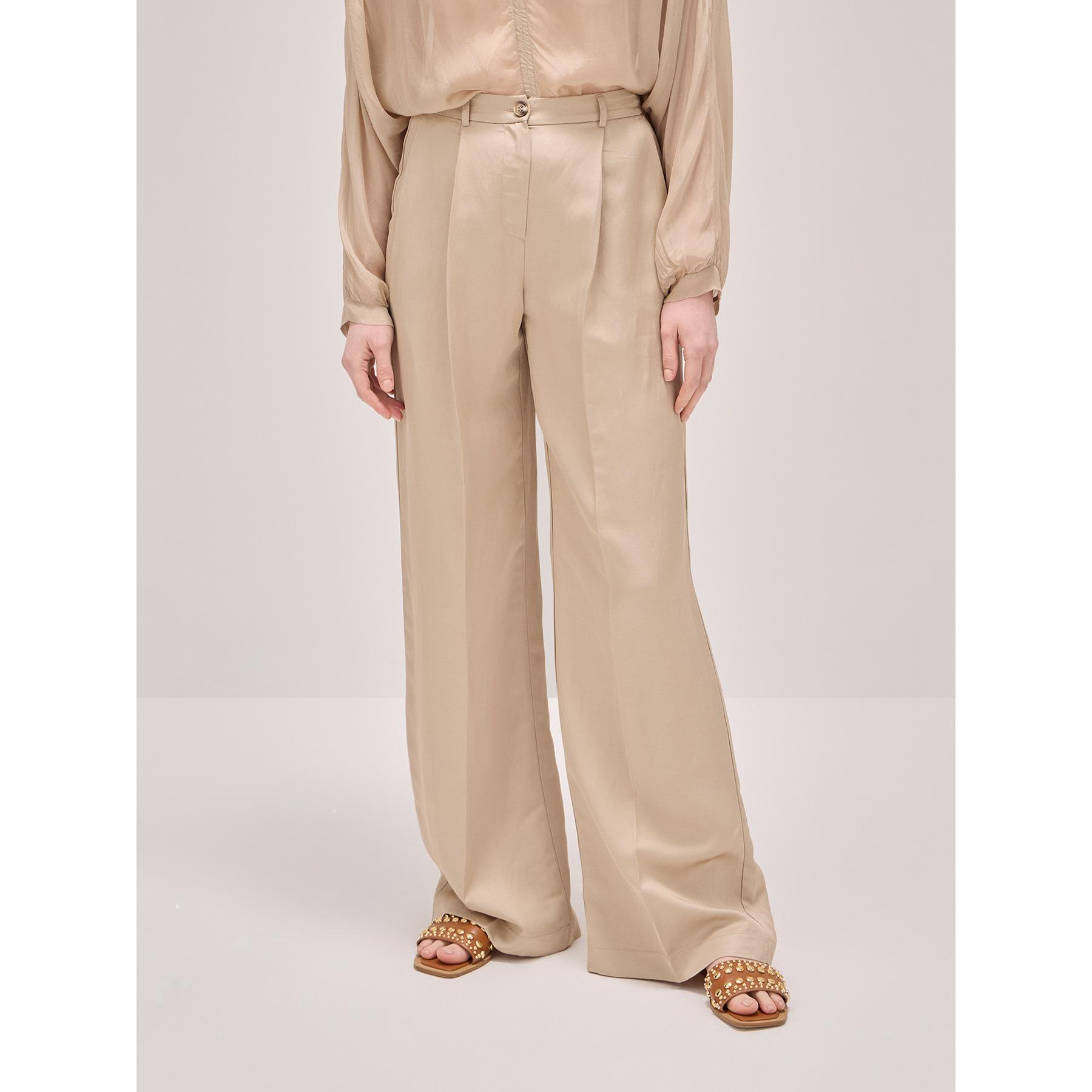 Oltre - Pantaloni wide leg misto lino - Beige