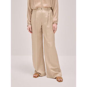 Oltre - Pantaloni wide leg misto lino - Beige