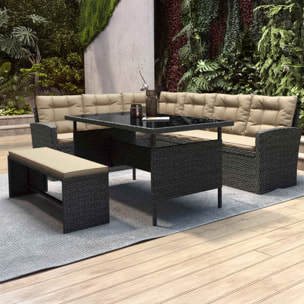 Salon de jardin 8 places résine gris foncé et beige OSCAR
