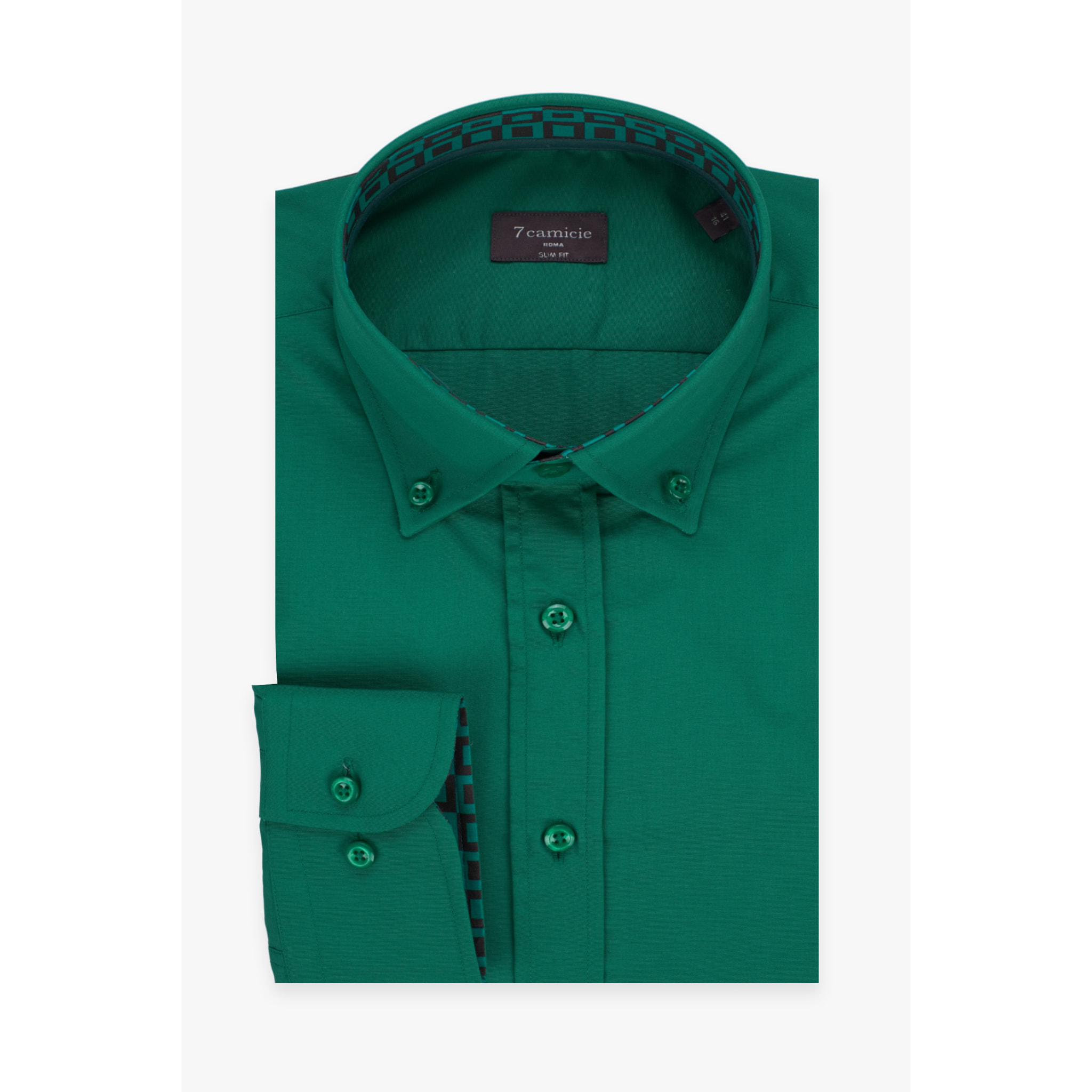 camicia uomo 1 bottone button down slim Popeline Stretch Unito Verde Foglia