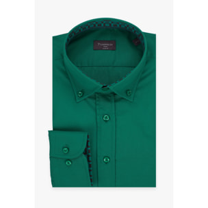 camicia uomo 1 bottone button down slim Popeline Stretch Unito Verde Foglia