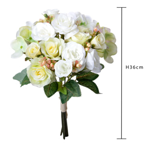 Bouquet Rose/Ortenzie 36 Cm - Pezzi 4 - 22X36X22cm - Colore: Bianco - Bianchi Dino - Fiori Artificiali