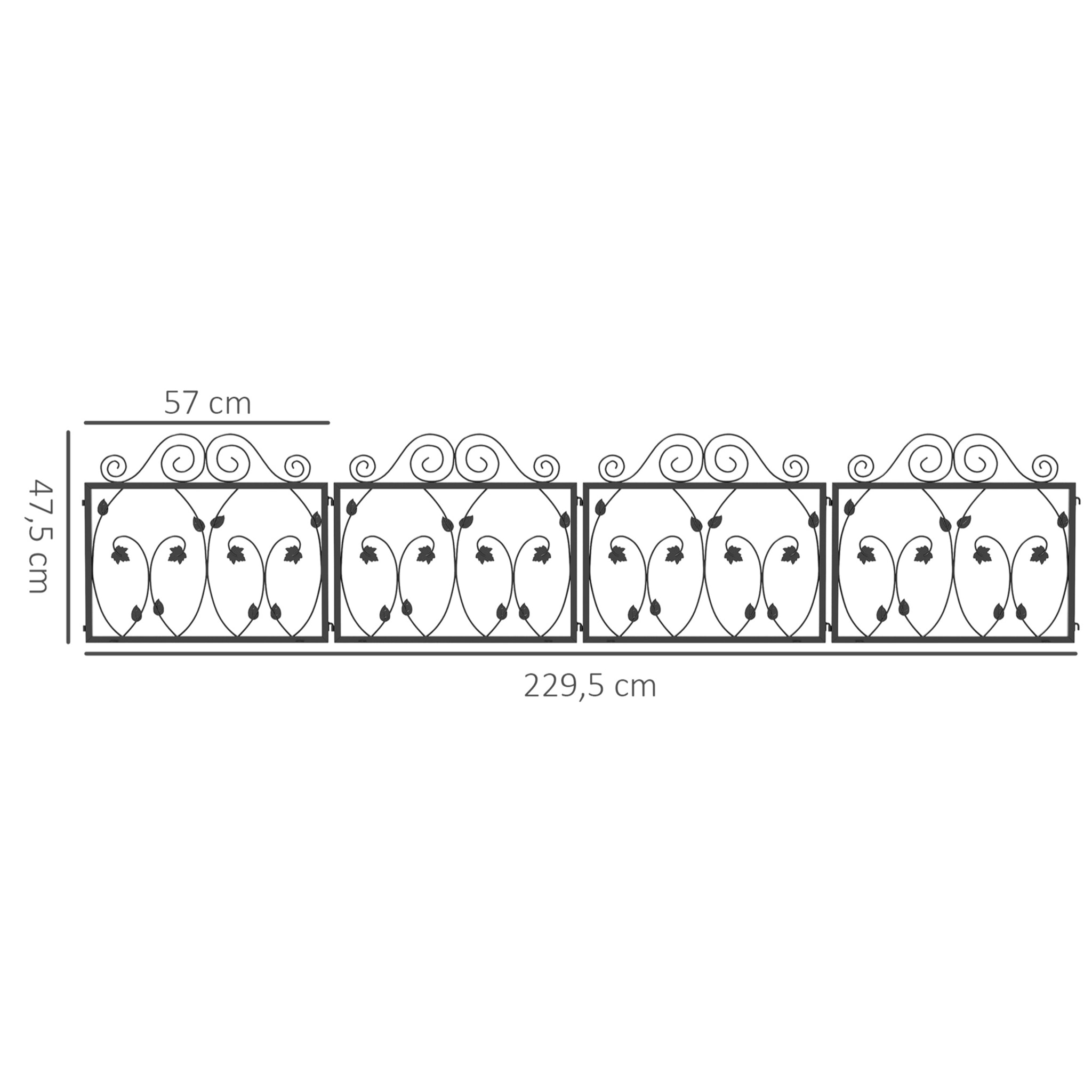 Vallas para Jardín Exterior de 4 Paneles 57x47,5 cm Valla Decorativa de Jardín de Acero con Ángulo Ajustable para Patio Terraza 230x48 cm Negro
