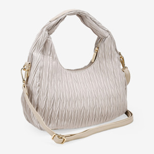 Bolso de hombro piedra con fruncidos y cremallera